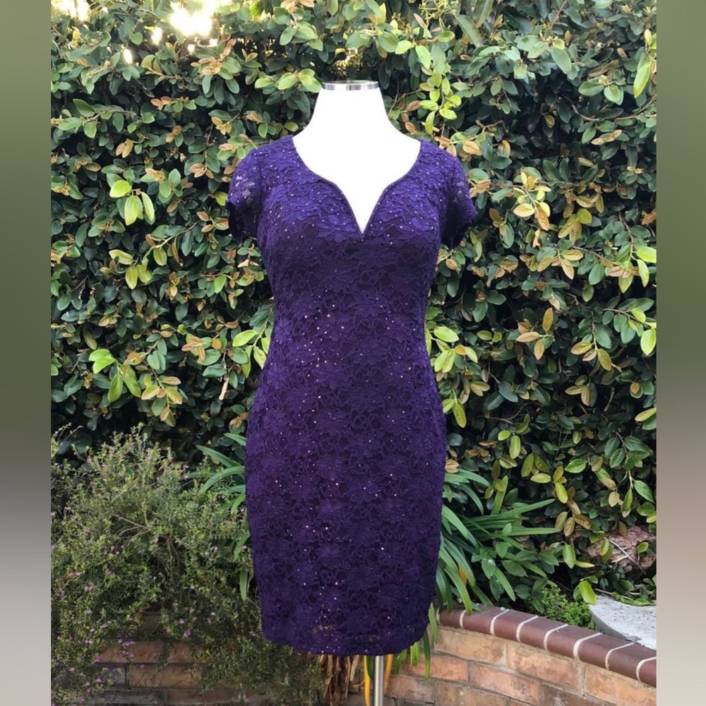 Woman’s Connected apparel purple sequin lace dress size 12
